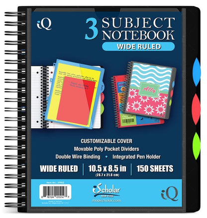 iQ 3 Subject Poly Notebook 10.5″ x 8.5″ Double Wire 150 Sheets