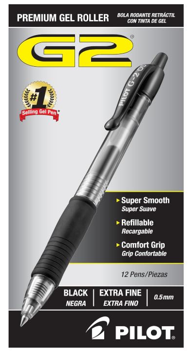 G2 Retractable Gel Pens Extra Fine Point 0.5 mm Black Ink CJ. 12