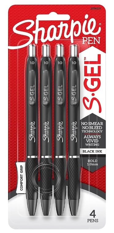 Sharpie S-Gel Pens Bold Point 1.0 mm Black Pkg. 4