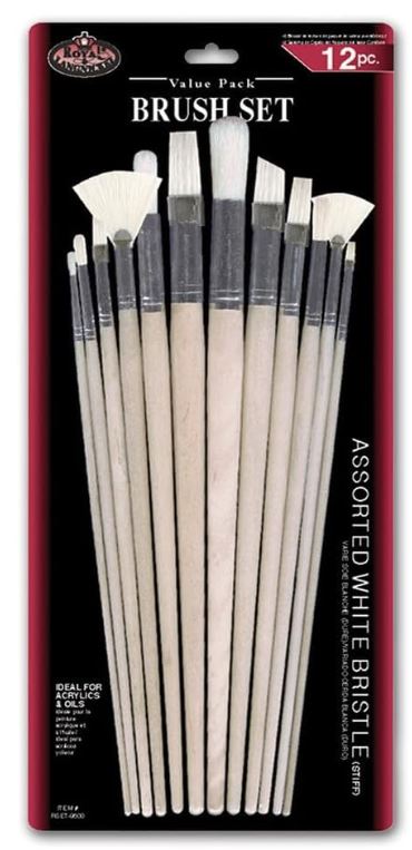 White Bristle Long Handle Variety Brush Set Pkg. 12