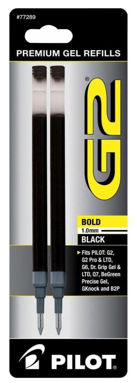 G2 Refills for Gel Ink Bold Point 1.0 mm Black Ink Pkg. 2