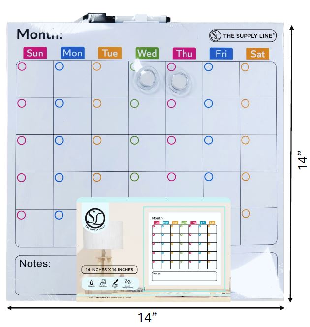 14"x14" MONTHLY DRY ERASE BOARD INCLUDES MARKER AND 2 MAGNETS