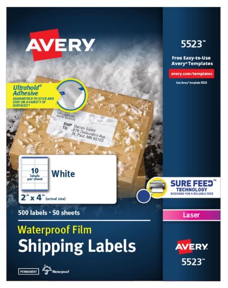 Waterproof Labels with UltraHold Permanent Adhesive 2" x 4" Pkg. 500