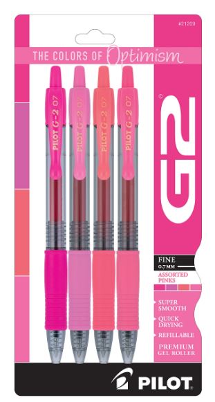 G2 Retractable Gel Pens Fine Point 0.7 mm Asst. Pink Ink Pkg. 4