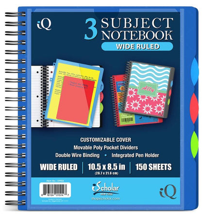 iQ 3 Subject Poly Notebook 10.5″ x 8.5″ Double Wire 150 Sheets