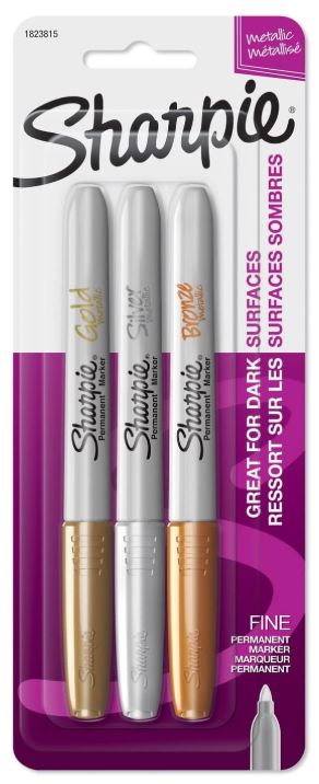 Sharpie Metallic Permanent Markers Fine Point Assorted Color Pkg. 3