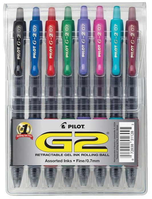 G2 Retractable Gel Pens Fine Point 0.7 mm Asst. Colors Ink Pkg. 8