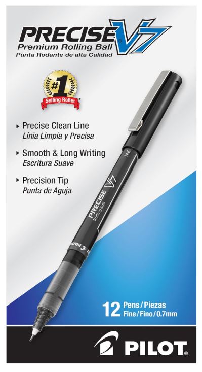 Precise V7 Rolling Ball Stick Pens 0.7 mm Fine Point Black Ink CJ. 12