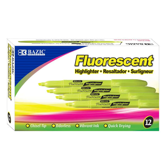 PEN STYLE FLUORESCENT YELLOW HIGHLIGHTER 12/PACK