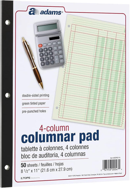 Columnar Analysis Pad, 4 Column Ledger, 8.5" x 11", 100 Pages
