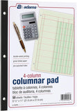 Columnar Analysis Pad, 4 Column Ledger, 8.5" x 11", 100 Pages