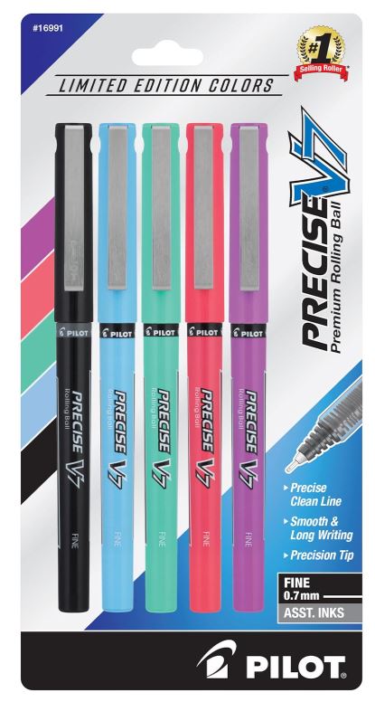 Precise V7 Roller Ball Pen Fine 0.7 mm Asst. Color Pkg. 5