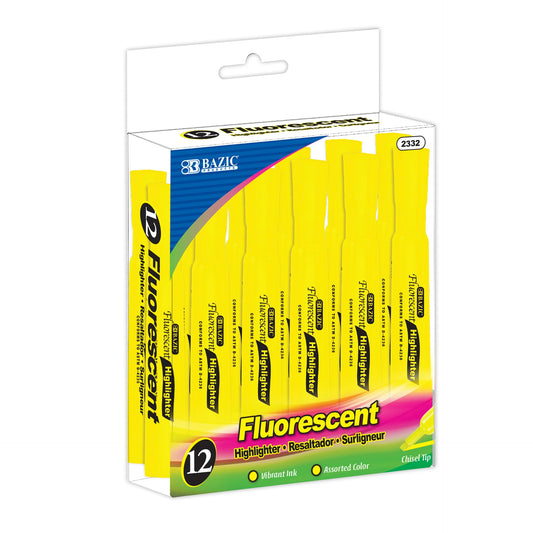 DESK STYLE FLUORESCENT YELLOW HIGHLIGHTER 12/PACK