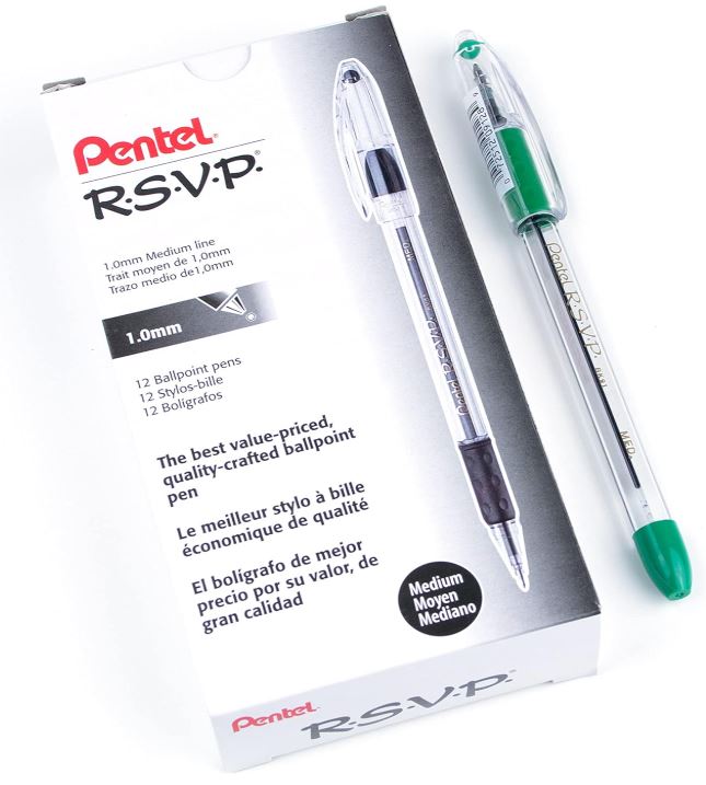R.S.V.P. Stick Ballpoint Pen 1.0 mm Medium Green Cj. 12