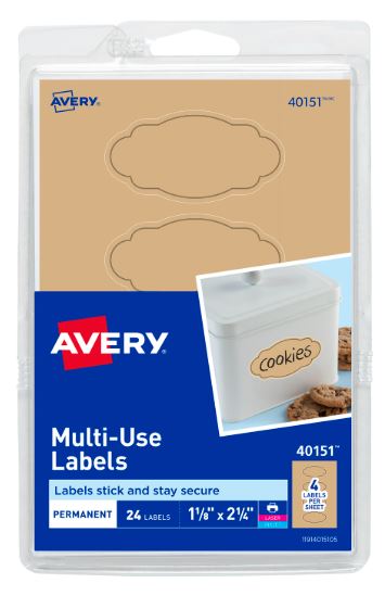 Scallop Labels Permanent Adhesive Kraft Brown 1-1/8" X 2-1/4" Pkg. 24