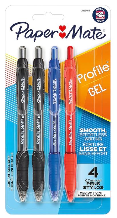 Paper Mate Profile Gel Pen Retractable 0.7 mm Medium Assorted Color Pkg. 4