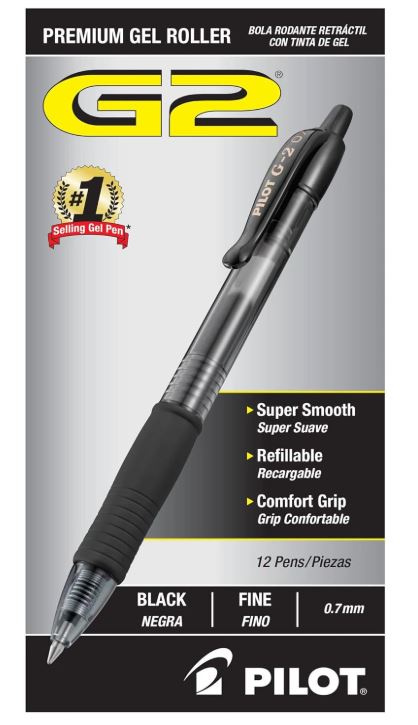 G2 Retractable Gel Pens Fine Point 0.7 mm Black Ink CJ. 12