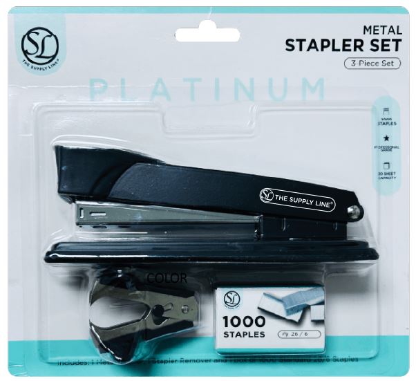 METAL STAPLER SET W STAPLE REMOVER &STAPLES