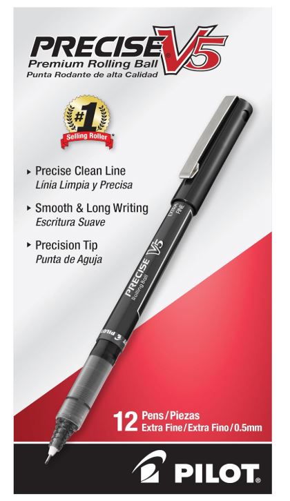Precise V5 Rolling Ball Stick Pens 0.5 mm Extra Fine Point Black Ink CJ. 12