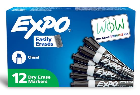 EXPO Dry Erase Markers Low Odor Ink Chisel Tip Black Cj. 12