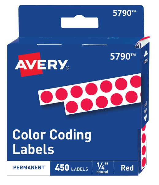 Color-Coding Removable Labels 1/4" Red Pkg. 450