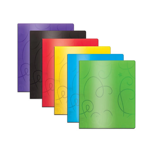 SWIRL EMBOSSED 2-POCKETS POLY PORTFOLIO ASST COLOR