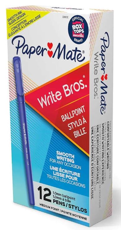 Paper Mate Write Bros Ballpoint Pens 1.0 mm Medium Blue Cj. 12