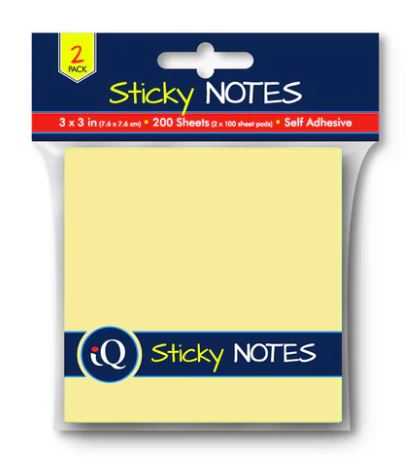 iQ Sticky Notes 200 Sheets 3″ x 3″ Pkg. 2
