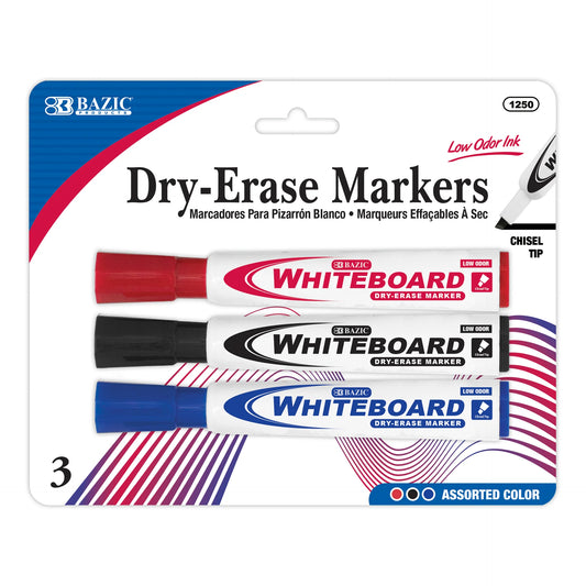 DRY ERASE MARKER ASST CHISEL PQT.3