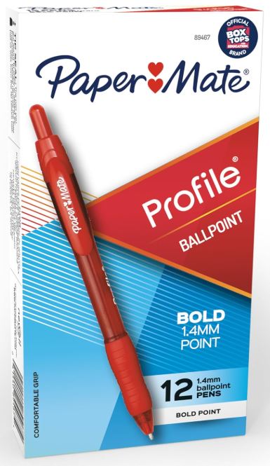 Paper Mate Profile Ballpoint Pen Retractable Pen 1.4 mm Bold Red Cj. 12