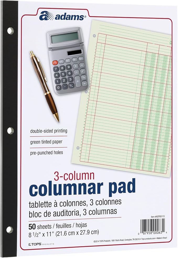 Columnar Analysis Pad, 3 Column, 8 1/2 X 11