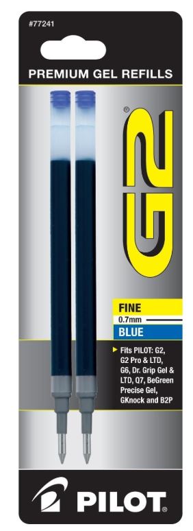 G2 Refills for Gel Ink Fine Point 0.7 mm Blue Ink Pkg. 2