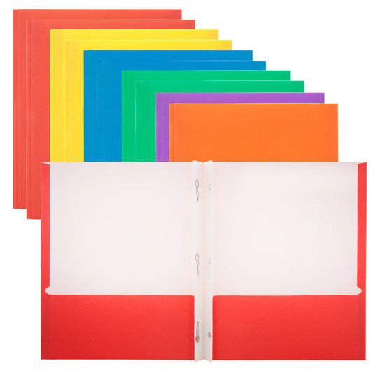 ASST. COLOR 2-POCKET PORTFOLIOS W/ 3-PRONG FASTENE