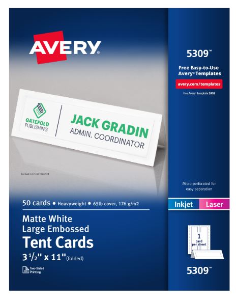 Printable Tent Cards 3.5" x 11" White Laser and Inkjet Compatible Pkg. 50