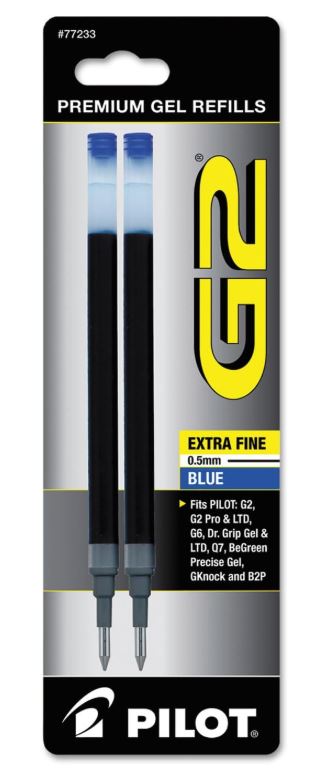 G2 Refills for Gel Ink Extra Fine Point 0.5 mm Blue Ink Pkg. 2