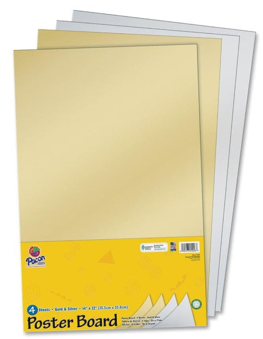 Poster Board White 14" x 22" Gold/Silver Pkg. 4