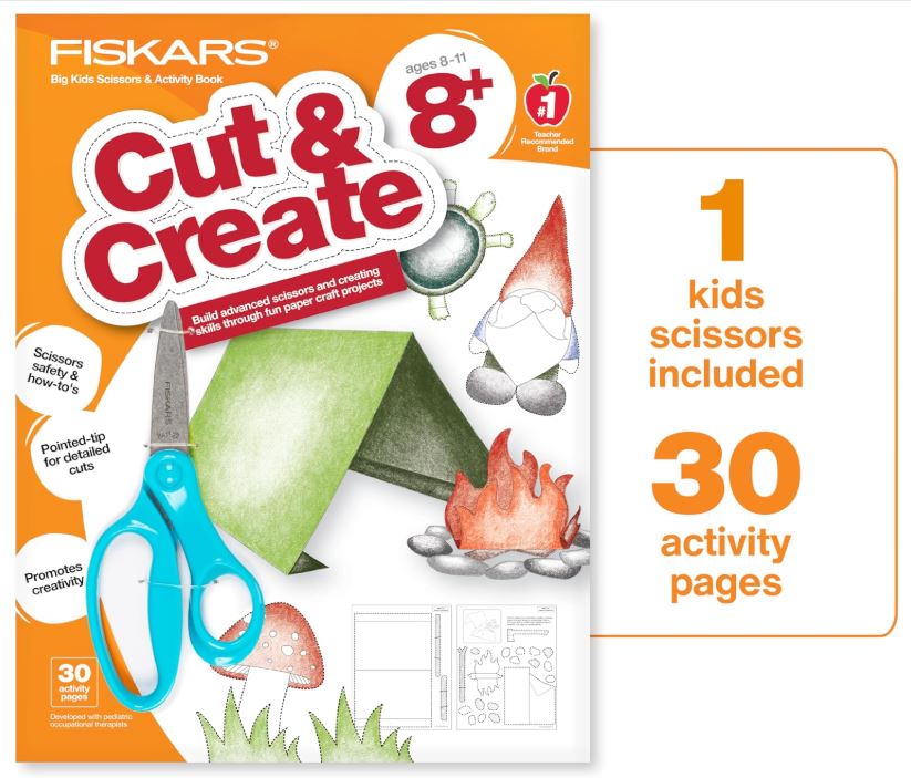 Cut & Create Activity Book with 6" Big Kids Scissors Ages 8+