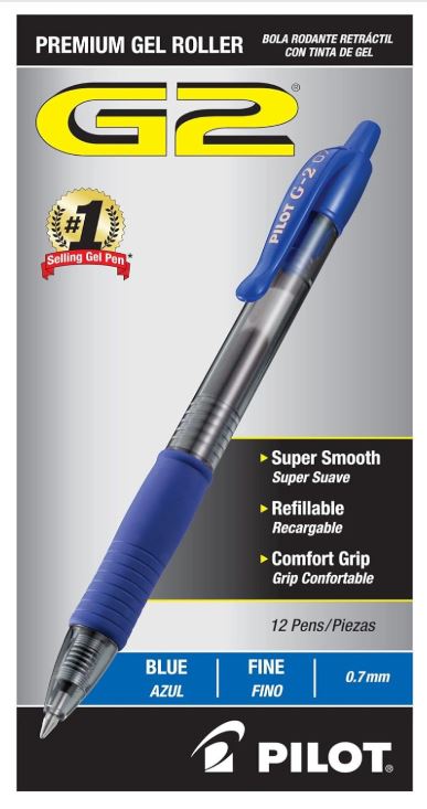 G2 Retractable Gel Pens Fine Point 0.7 mm Blue Ink CJ. 12