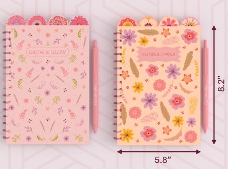 POLY TAB JOURNAL FLOWER POWER, GLOW & GRO SPIRAL JOURNAL SHEETS:80G/128SHEETS