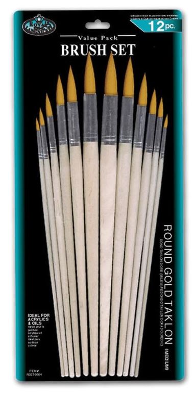 Gold Taklon Round Brush Set Pkg. 12