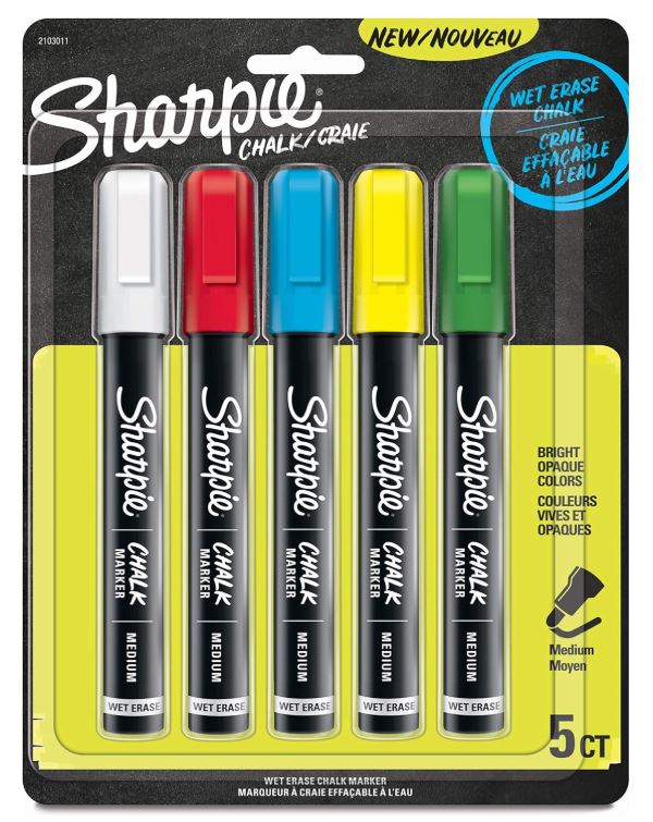 Sharpie Chalk Markers Wet Erase Markers Assorted Colors Pkg. 5