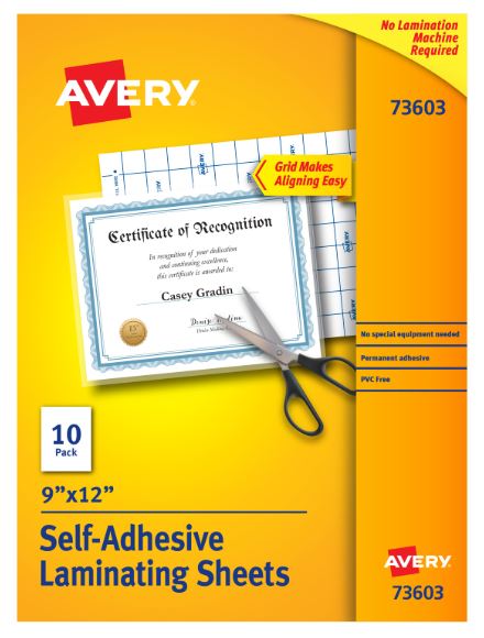 Clear Laminating Sheets 9" X 12" Permanent Self-Adhesive Pkg. 10
