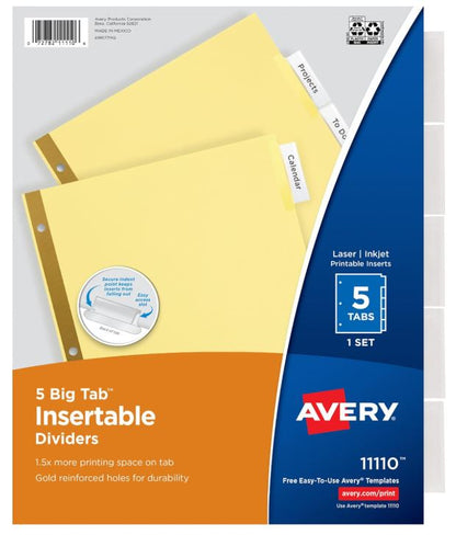 Big Tab Insertable Dividers 5-Tab Set Clear Tabs - JA Riollano