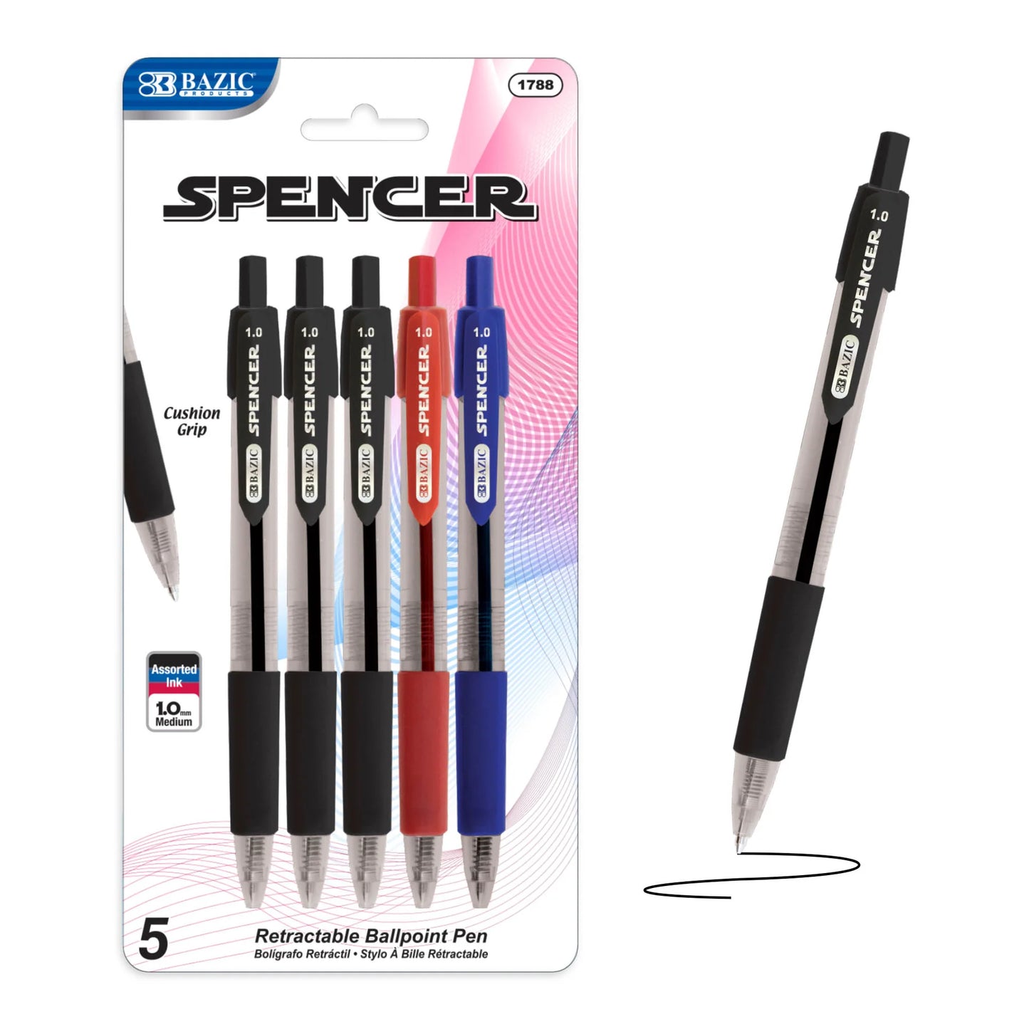 SPENCER ASST. COLOR RETRACTABLE PEN W/ CUSHION GRI