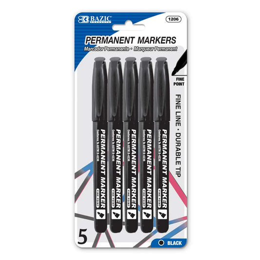 BLACK FINE TIP PERMANENT MARKERS PQT.5