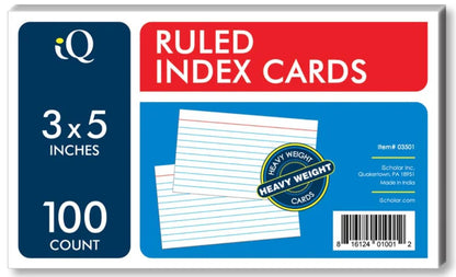 Index Cards White Ruled 3" x 5" Pkg. 100