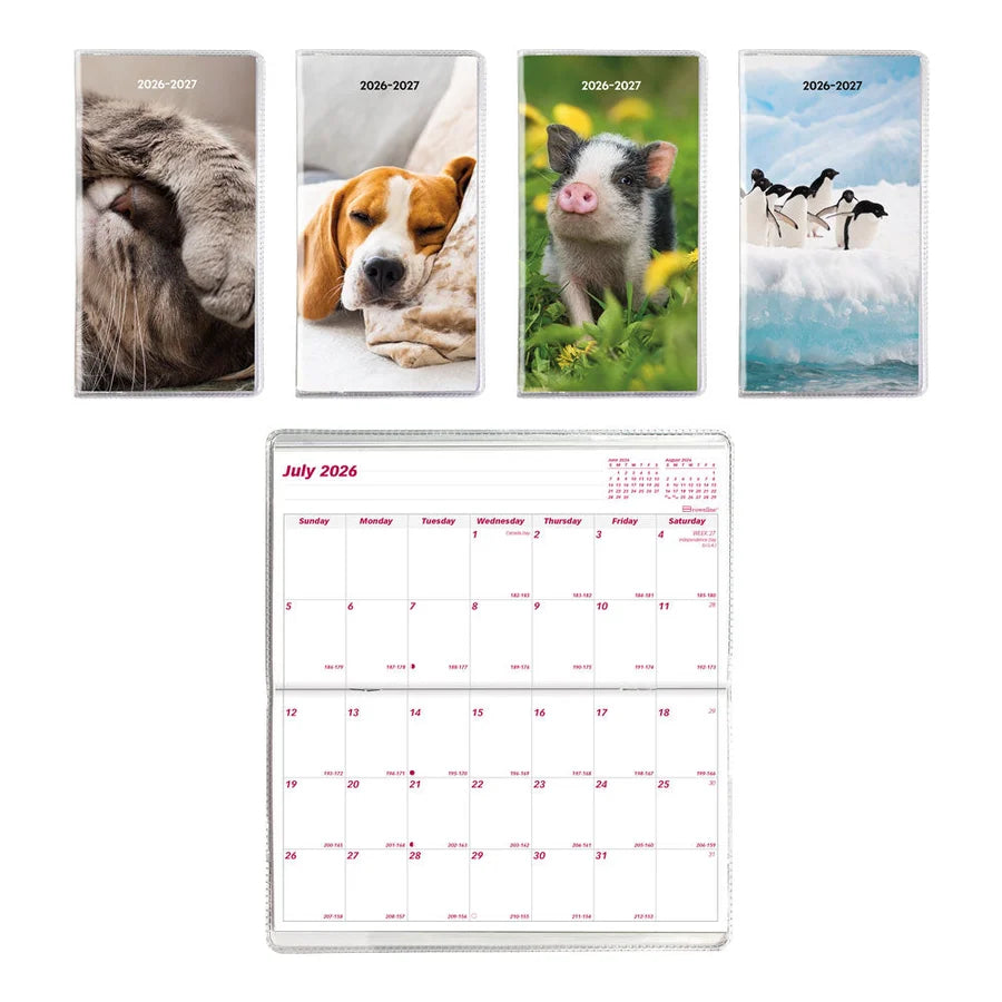 18-Month Pocket Planner, Assorted Animal Designs, 2026-2027 - English