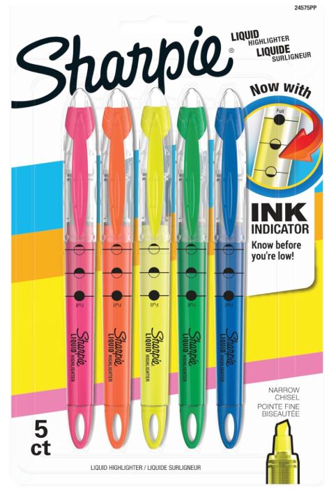 Sharpie Liquid Highlighters Chisel Tip Assorted Colors Pkg. 5