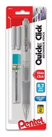 Quick Click Pop Mechanical Pencil 0.7 mm 2 Eraser Refill/Leads Assorted Barrels 4 PCS