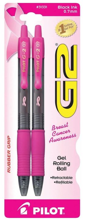 G2 Pink Ribbon Retractable Gel Pens Fine Point 0.7 mm Pink Ink Pkg. 2